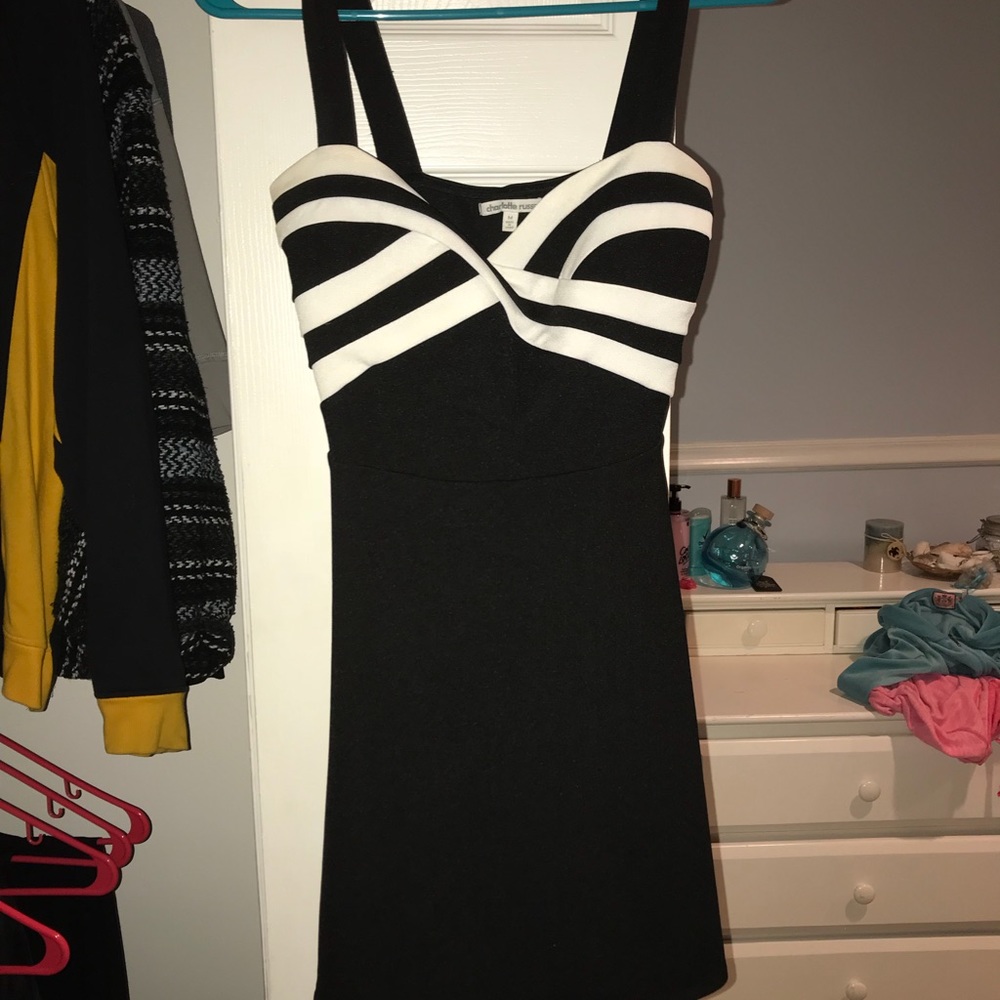 Black and white fit and flare dress